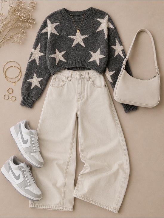 Altar'd State Sweaters - Altar’d State Star Print Fuzzy Cropped Pullover Sweater